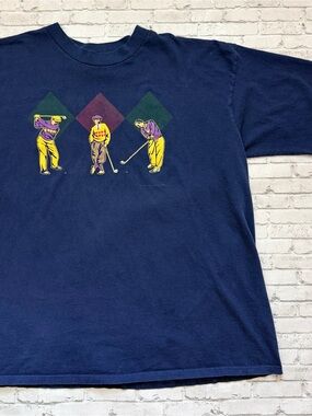 Vintage Men's 90s Navy Short Sleeve Golf Graphic Tee